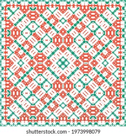 Mexican vintage talavera tiles. Vector seamless pattern frame. Colored design. Red antique background for pillows, print, wallpaper, web backdrop, towels, surface texture.