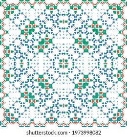 Mexican vintage talavera tiles. Vector seamless pattern arabesque. Stylish design. Red antique background for pillows, print, wallpaper, web backdrop, towels, surface texture.