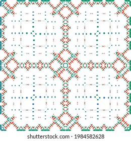 Mexican vintage talavera tiles. Vector seamless pattern arabesque. Stylish design. Red antique background for pillows, print, wallpaper, web backdrop, towels, surface texture.