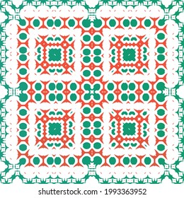 Mexican vintage talavera tiles. Vector seamless pattern frame. Colored design. Red antique background for pillows, print, wallpaper, web backdrop, towels, surface texture.