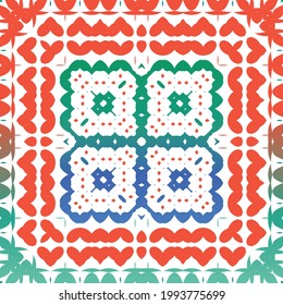 Mexican vintage talavera tiles. Vector seamless pattern collage. Colored design. Red antique background for pillows, print, wallpaper, web backdrop, towels, surface texture.