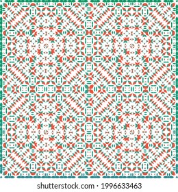 Mexican vintage talavera tiles. Vector seamless pattern arabesque. Stylish design. Red antique background for pillows, print, wallpaper, web backdrop, towels, surface texture.