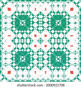 Mexican vintage talavera tiles. Vector seamless pattern frame. Colored design. Red antique background for pillows, print, wallpaper, web backdrop, towels, surface texture.
