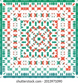Mexican vintage talavera tiles. Vector seamless pattern arabesque. Stylish design. Red antique background for pillows, print, wallpaper, web backdrop, towels, surface texture.