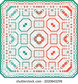 Mexican vintage talavera tiles. Vector seamless pattern arabesque. Stylish design. Red antique background for pillows, print, wallpaper, web backdrop, towels, surface texture.