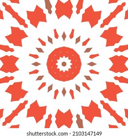 Mexican vintage talavera tiles. Vector seamless pattern concept. Modern design. Red antique background for pillows, print, wallpaper, web backdrop, towels, surface texture.