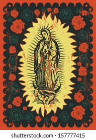 Mexican Virgin of Guadalupe - vintage silkscreen style poster 