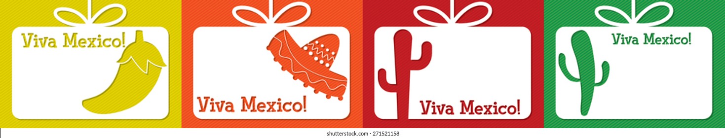 Mexican "Viva Mexico", Spanish words for "Long live Mexico", cut out tag collection in vector format.