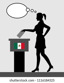 Mexican voter young woman voting for election in Mexico with thought bubble. All the silhouette objects and backgrounds are in different layers. 