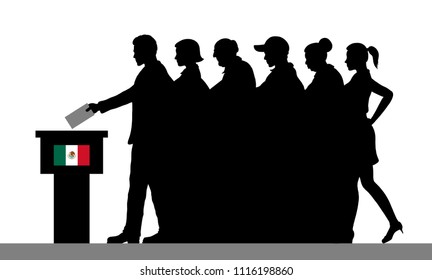 Mexican voters crowd silhouette by voting for election in Mexico. All the silhouette objects, and background are in different layers. 
