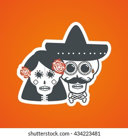 Mexican wedding invitation with two cute hipster skulls. Invitation poster to the Day of the dead party.  


