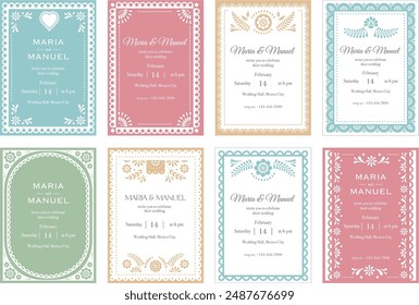 Colección de invitaciones de Boda mexicana, diseño de marcos mexicanos. Ilustraciones vectoriales y diseño del concepto de historia de medios sociales