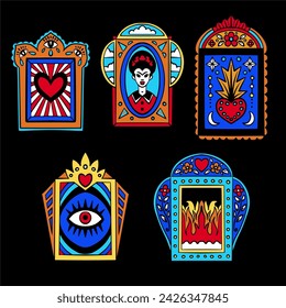 Mexican windows, heart and sugar elements. Vector