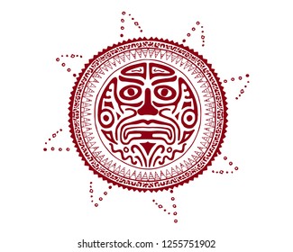 Mexican witchcraft Sun symbol vector illustration. Neon ancient inca, mayan, aztec, native american ritual emblem. Cultural element. Ethnic mystical pattern. Ornamental magic tribal tattoo texture