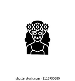 Mexican woman black icon concept. Mexican woman flat  vector symbol, sign, illustration.
