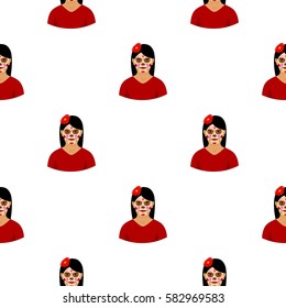 Mexican woman with calavera make up icon in cartoon style isolated on white background. Mexico country pattern stock vector illustration.