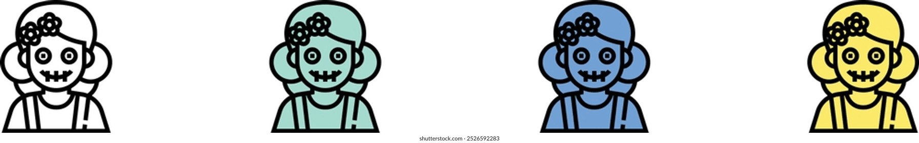 mexican woman icon. Outline, Green, Blue and Yellow Style Design Isolated On White Background