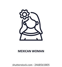 mexican woman icon. Thin line mexican woman icon from people and relation collection. Outline vector. Editable mexican woman symbol can be used web and mobile