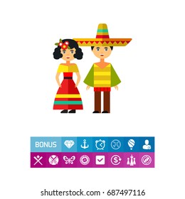 Mexican woman and man in national costumes