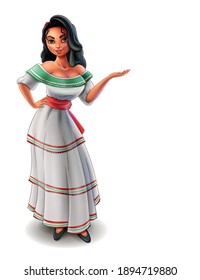 Mexican Woman Posing Cartoon Illustration