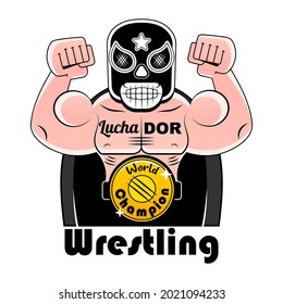 Mexican Wrestler Battle Acrobat Fighter Lucha Libre, vector illustration cartoon.