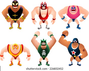 Mexican Wrestler Battle Acrobat Fighter Lucha Libre, vector illustration cartoon.