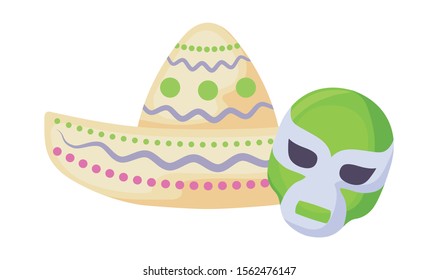 mexican wrestler mask and hat ethnicity icons vector illustration design