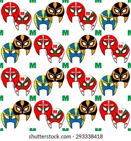 Mexican wrestler mask  pattern on white background