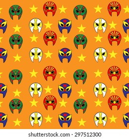 Mexican wrestler mask  pattern on orange background