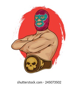 mexican wrestler pose vector illustration 