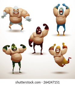 Mexican wrestlers Set, vector 