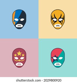 Mexican wrestling fighter masks illustration.