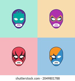 Mexican wrestling fighter masks illustration.