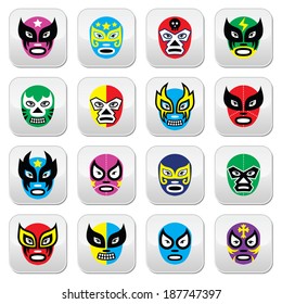 Mexican wrestling masks buttons 