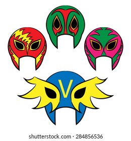 Mexican wrestling masks on a white background