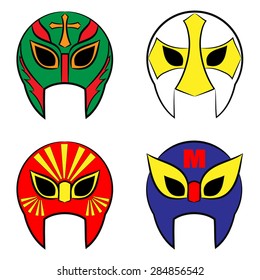 Mexican wrestling masks on a white background