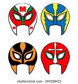 Mexican wrestling masks on a white background