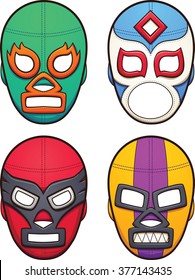 Mexican wrestling masks. Vector clip art illustration with simple gradients. All in a single layer. 