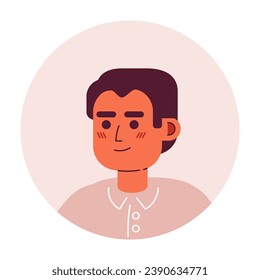 Mexican young man relaxed standing 2D vector avatar illustration. Cheerful guy latinamerican cartoon character face. Positive confident headshot posing flat color user profile image isolated on white