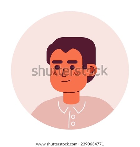 Mexican young man relaxed standing 2D vector avatar illustration. Cheerful guy latinamerican cartoon character face. Positive confident headshot posing flat color user profile image isolated on white