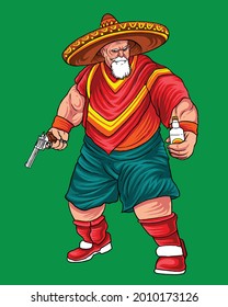 Mexicano Cowboy Gunslinger Illustration Old Man