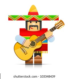 mexicano man origami toy vector illustration isolated on white background EPS10. Transparent objects and opacity masks used for shadows and lights drawing