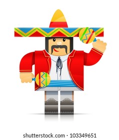 mexicano man origami toy vector illustration isolated on white background EPS10. Transparent objects and opacity masks used for shadows and lights drawing