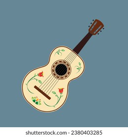 Guitarrón mexicano Mexican guitar flat vector in cartoon style. Instrument for Mariachi band. Mexican traditional culture. Dia De Los Muertos. Day of the Dead concept	