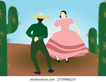 Los mexicanos bailan afuera. Ilustración vectorial