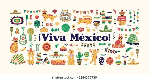 Mexican-themed design elements with lettering viva mexico.