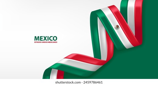 Mexico 3D ribbon flag. Bent waving 3D flag in colors of the Mexico national flag. National flag background design.
