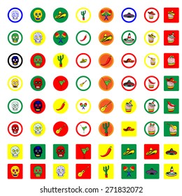 Mexico 64 flat icons set for Cinco de Mayo 