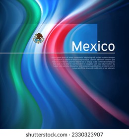 Mexico abstract flag background. Blurred pattern of light colors lines of the mexican flag in blue sky, business brochure design. State banner, mexico poster, patriotic flyer, cover. Vector