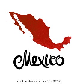 Mexico. Abstract red vector watercolor map and lettering